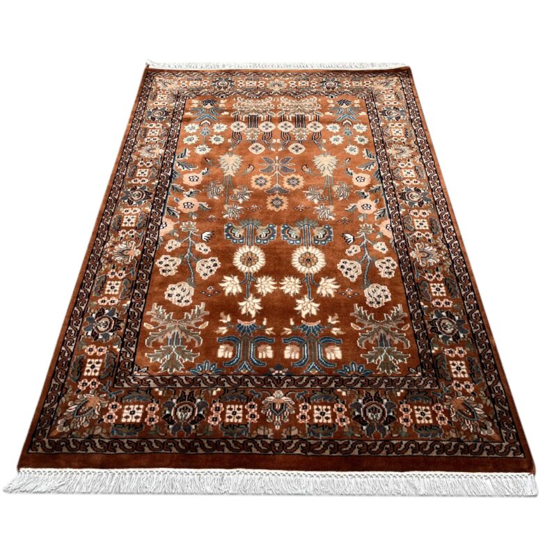 4x6 ft Hand Knotted Copper Floral Woolen Rug - Image 8
