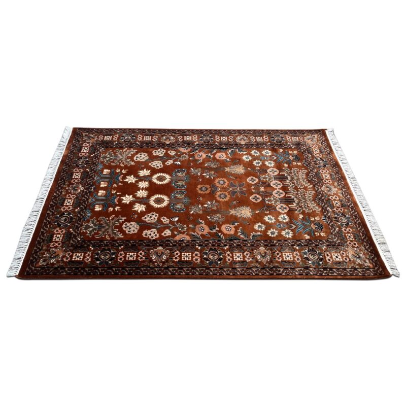 4x6 ft Hand Knotted Copper Floral Woolen Rug - Image 7