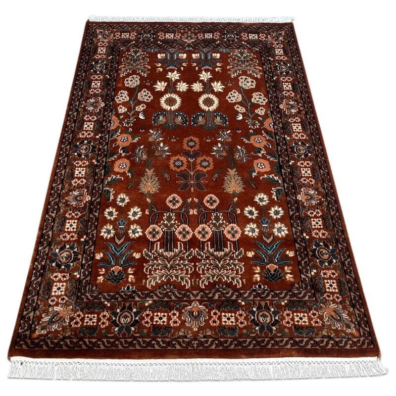 4x6 ft Hand Knotted Copper Floral Woolen Rug - Image 6