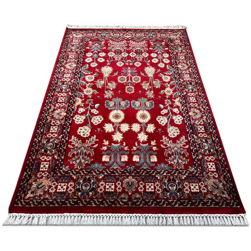 4x6 ft Hand Knotted Wool Rug Floral Red - Image 2