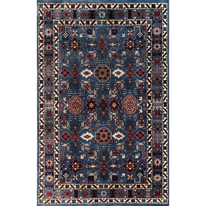 4x6 ft Hand Knotted Woolen Rug Gray Floral