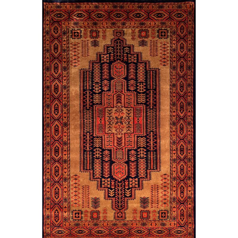 4x6 ft Hand Knotted Wool Rug Black-Brown Teer