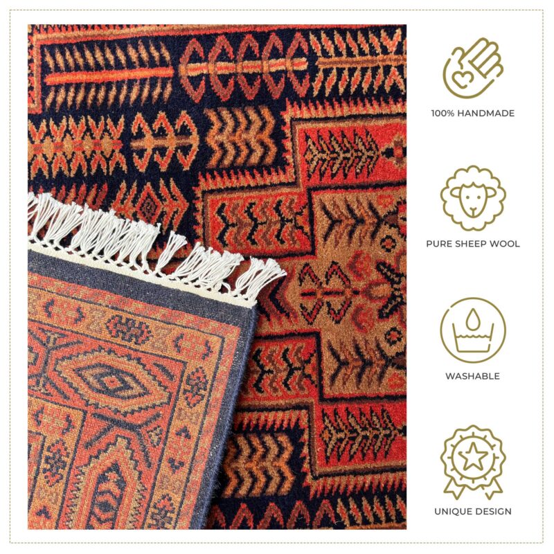 4x6 ft Hand Knotted Wool Rug Black-Brown Teer - Image 4