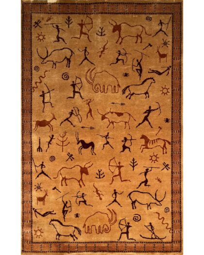 4x6 ft Hand Knotted Wool Rug Camel Trib-Hunt