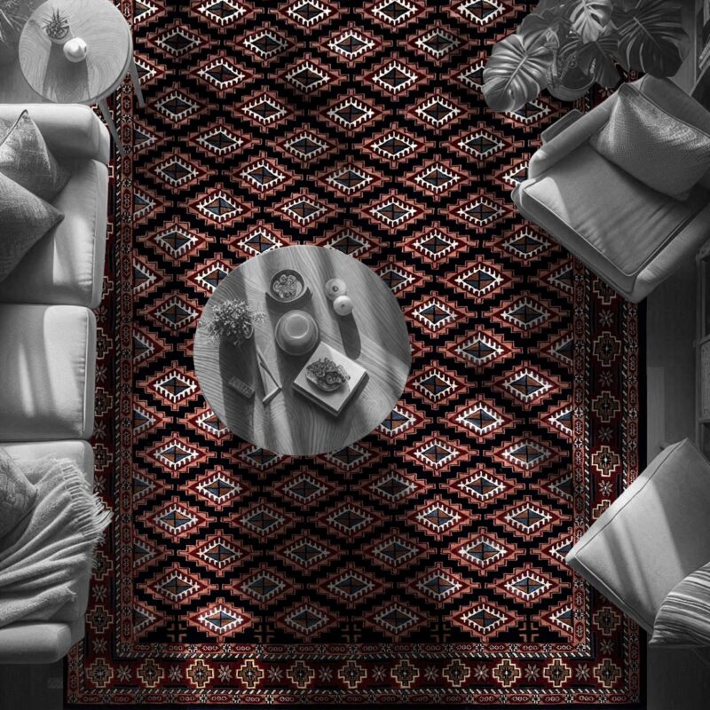 6x9 ft Hand Knotted Woolen Rug Black - Image 2