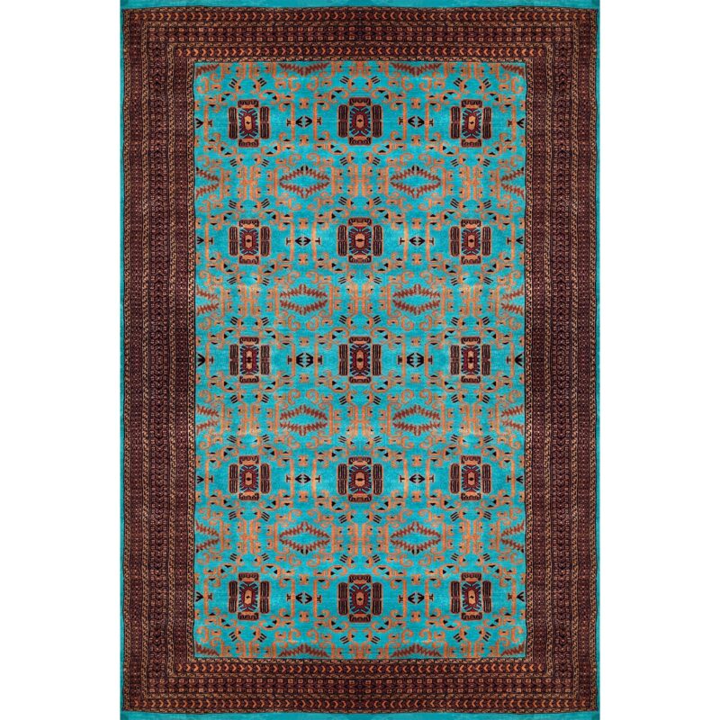 6x9 ft Hand Knotted Woolen Rug Turquoise Palace