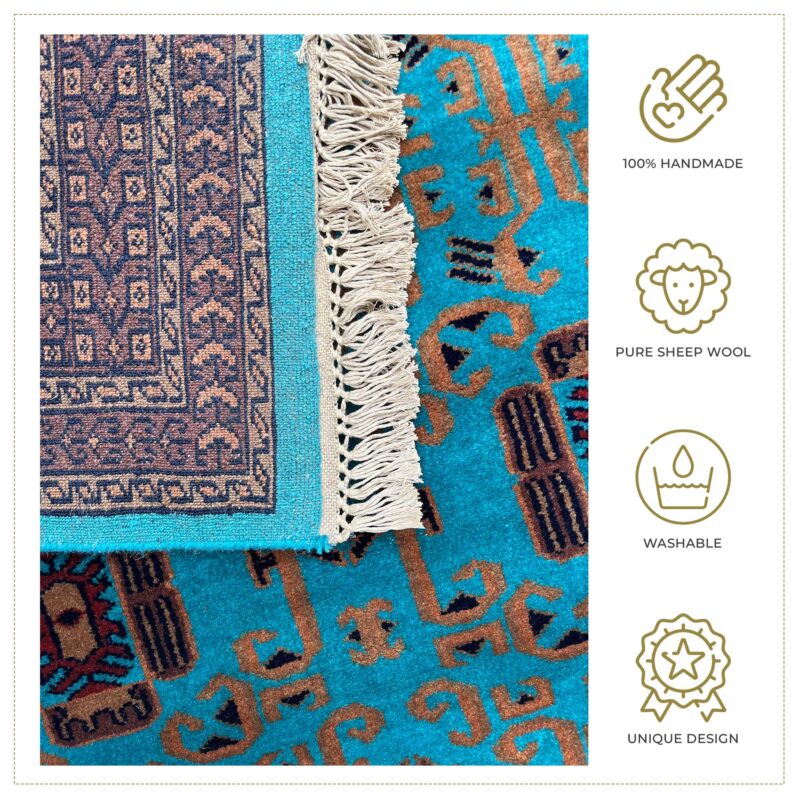 6x9 ft Hand Knotted Woolen Rug Turquoise Palace - Image 4