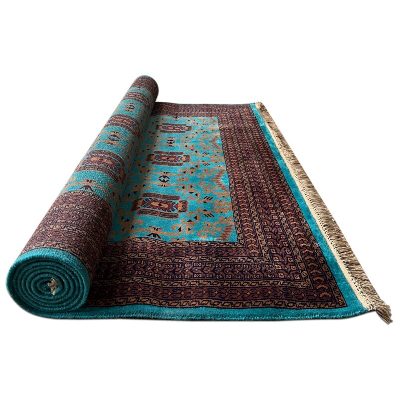 6x9 ft Hand Knotted Woolen Rug Turquoise Palace - Image 3