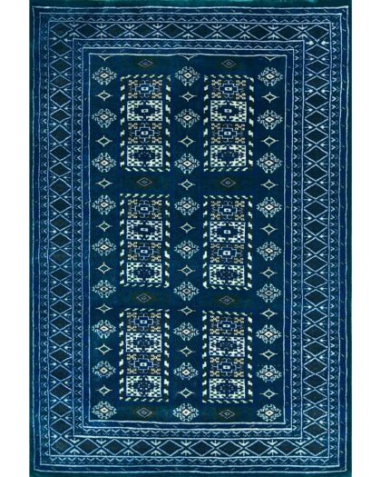 Handmade Knotted Wool Rug Blue Dubba Tribal