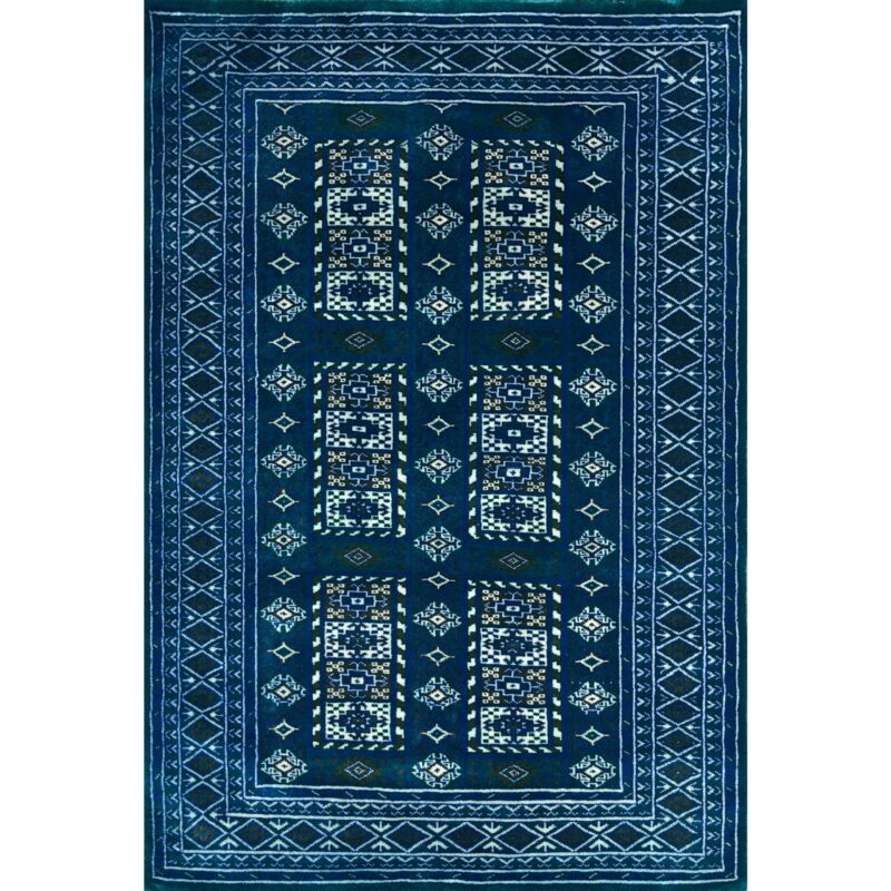 Handmade Knotted Wool Rug Blue Dubba Tribal