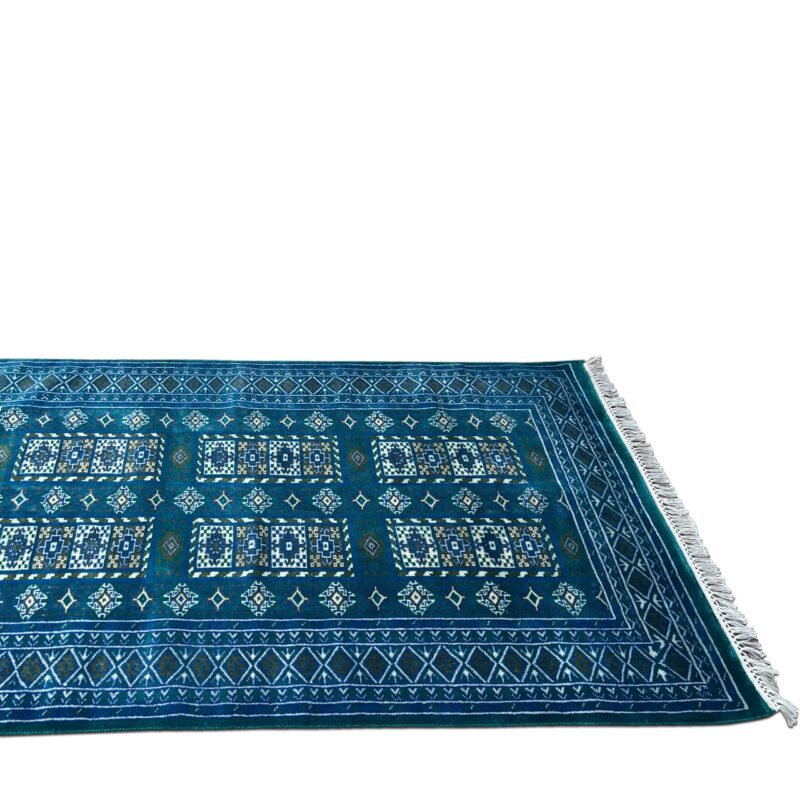 4x6 ft Handmade Knotted Wool Rug Blue Dubba Tribal - Image 3
