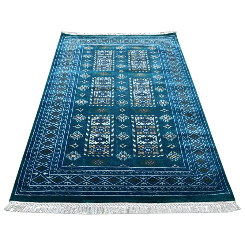 4x6 ft Handmade Knotted Wool Rug Blue Dubba Tribal - Image 4