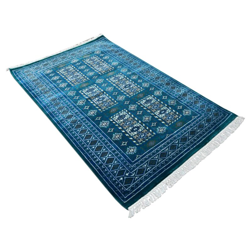 4x6 ft Handmade Knotted Wool Rug Blue Dubba Tribal - Image 5