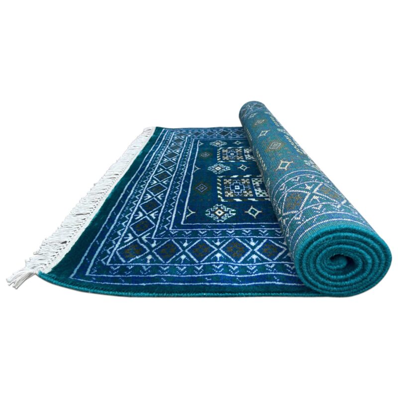 4x6 ft Handmade Knotted Wool Rug Blue Dubba Tribal - Image 7