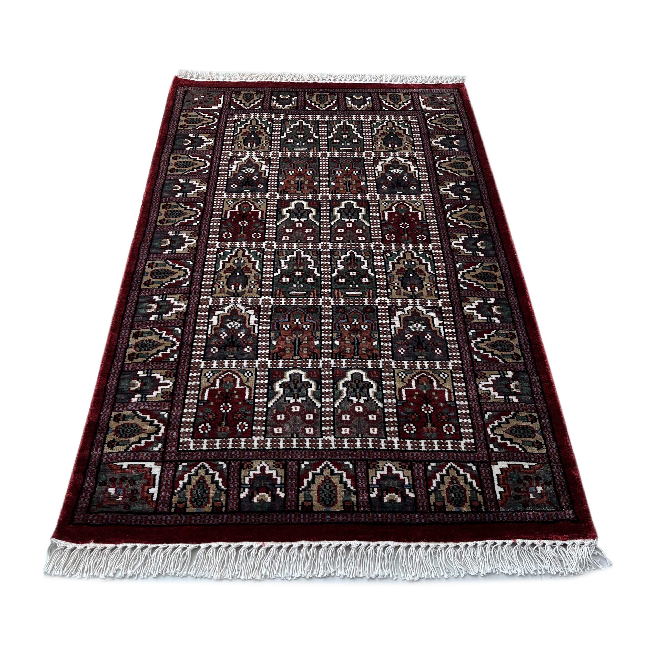 2.5x4 feet Hand Knotted Viscose Rug Hamadan Red - Image 2