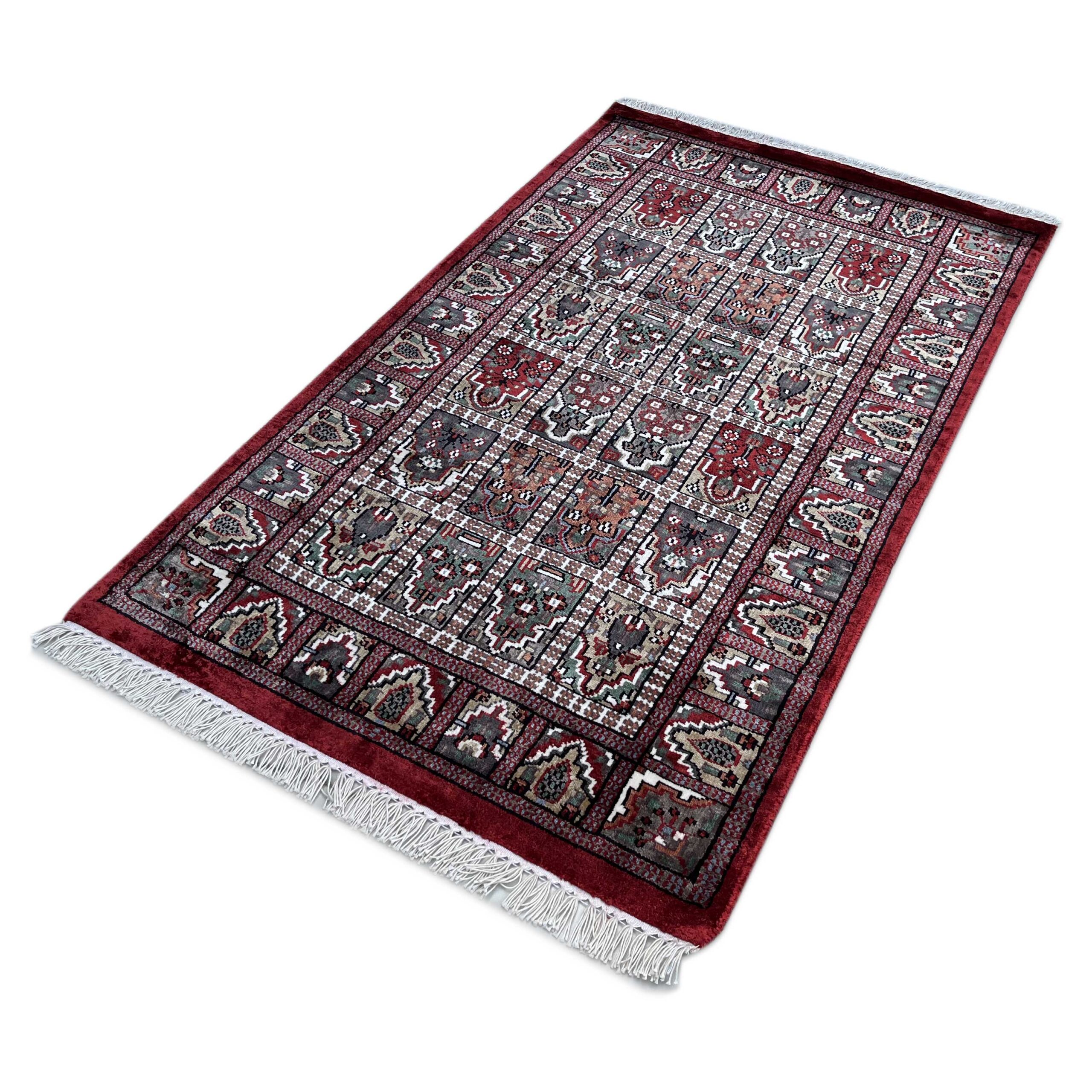 2.5x4 feet Hand Knotted Viscose Rug Hamadan Red - Image 7