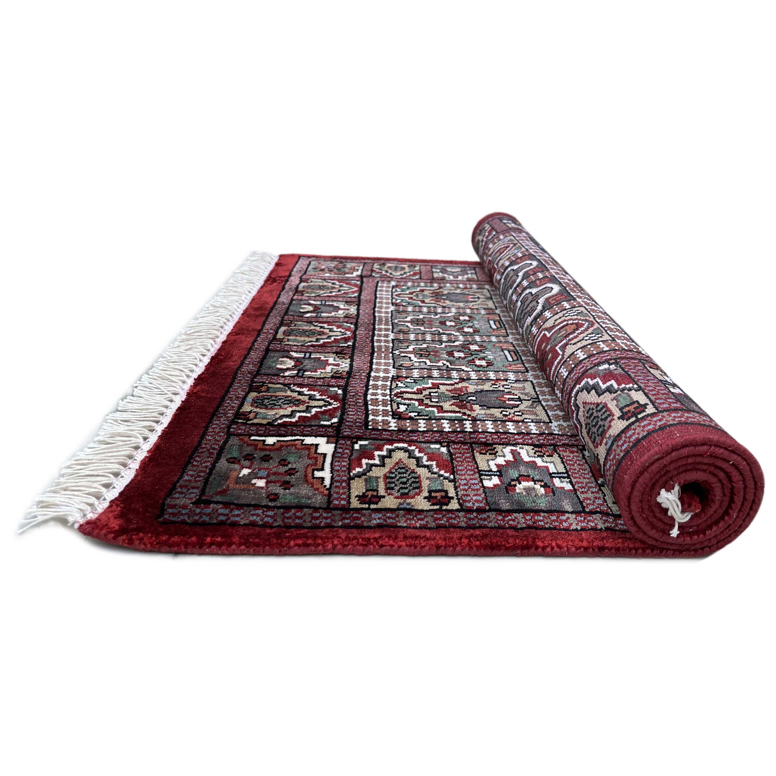 2.5x4 feet Hand Knotted Viscose Rug Hamadan Red - Image 3