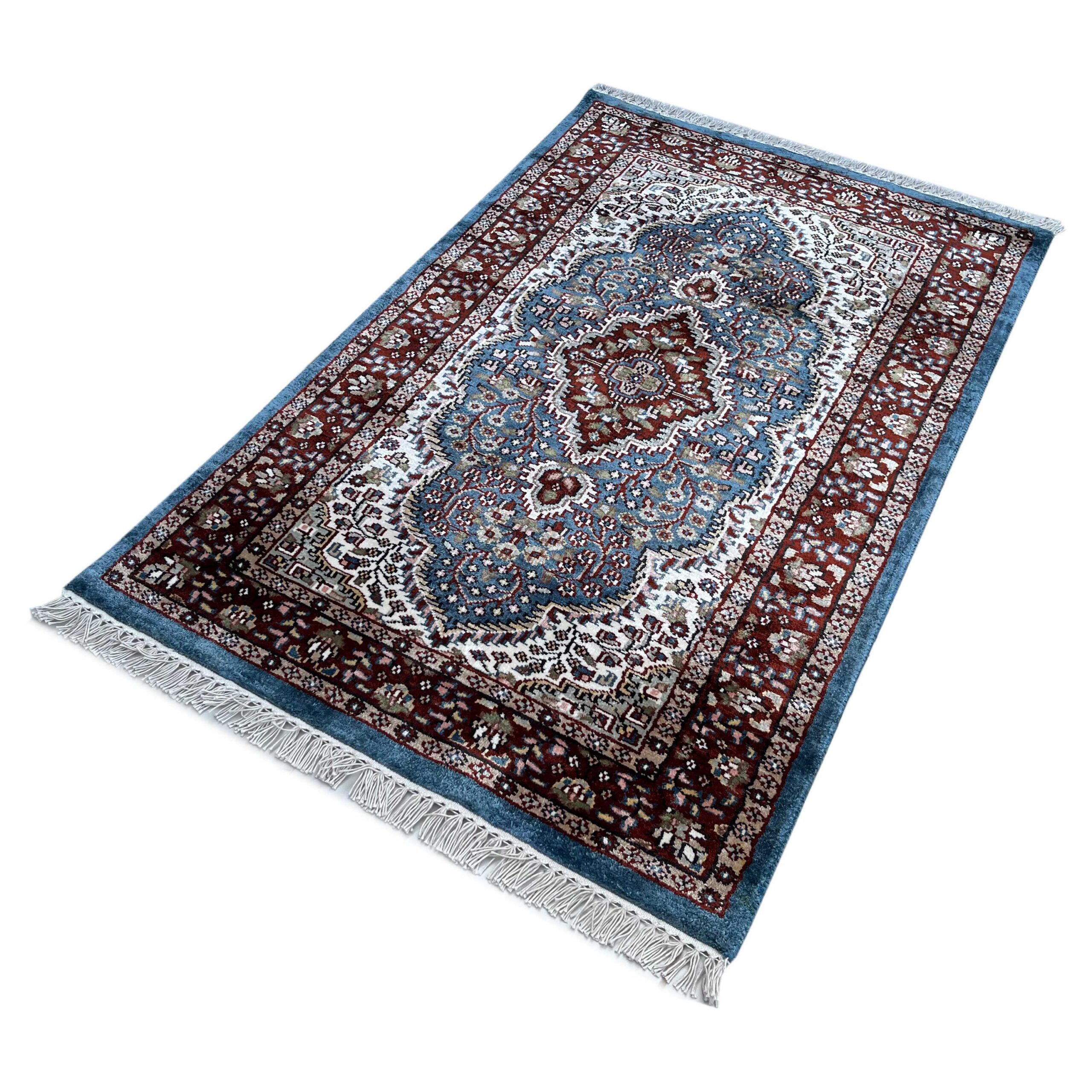 2.5x4 feet Hand Knotted Viscose Rug Indopersian Bluish Gray - Image 7