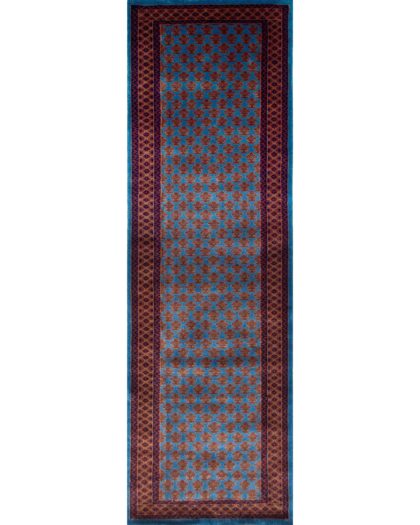 25x8 Handmade Hand Knotted Wool Rug Lichi Blue