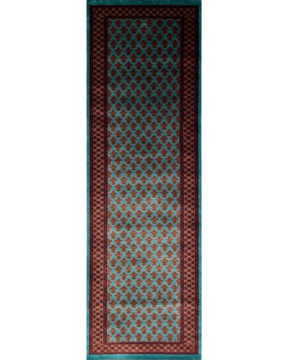 25x8 Handmade Hand Knotted Wool Rug Lichi Turquoise