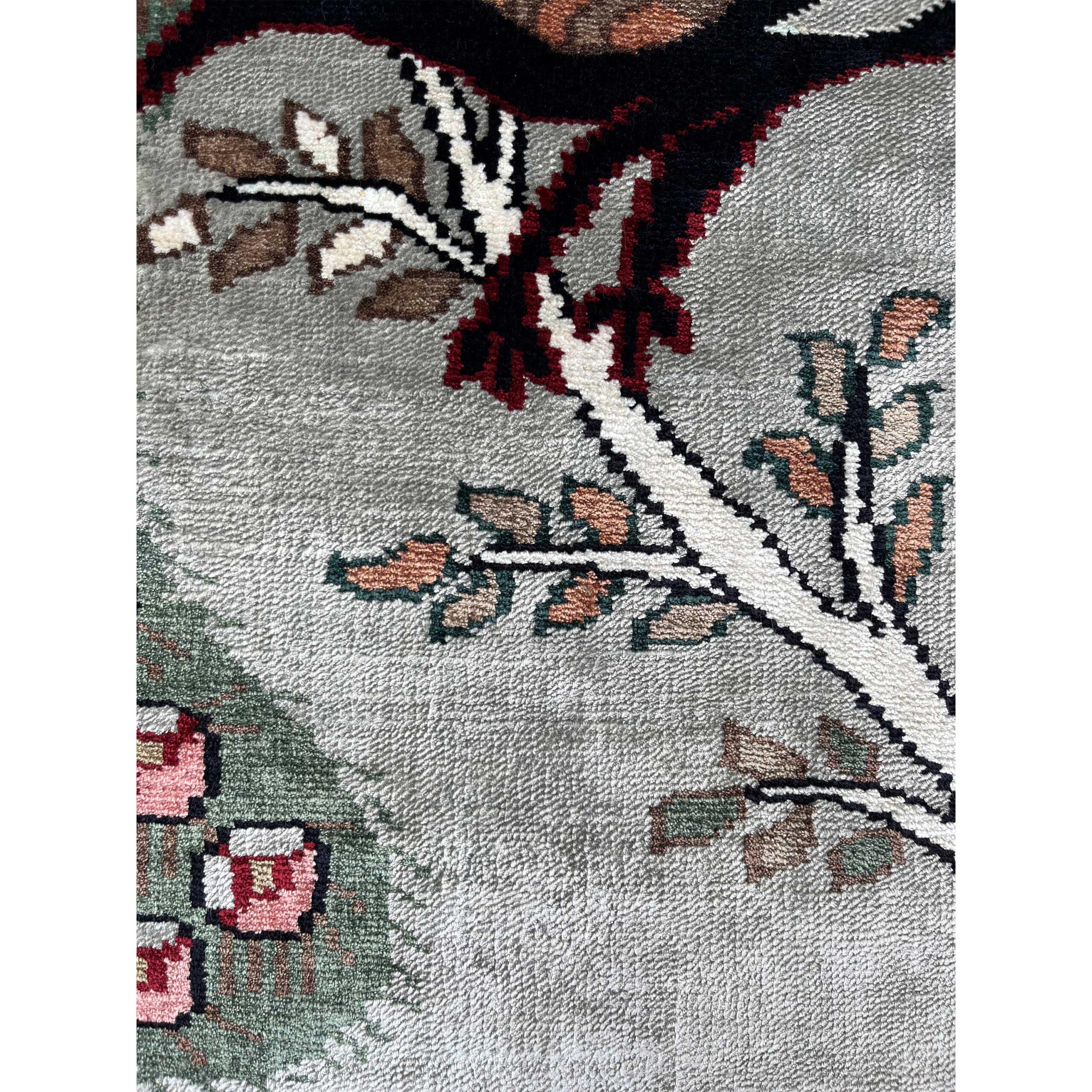 2x2 feet Handmade Rug Peacock and Peahen Gray Luxury - Image 2