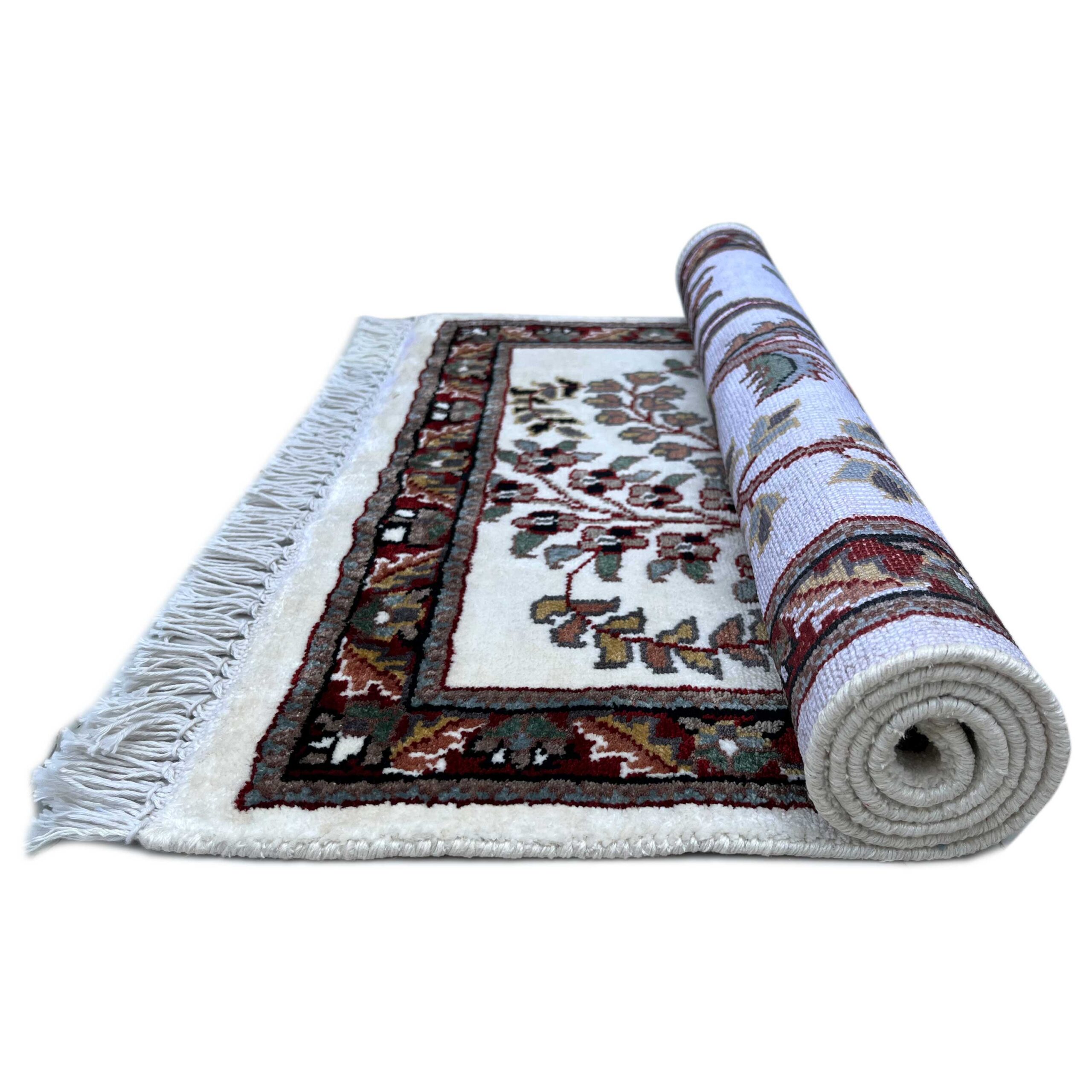 2x3 feet Handmade Rug Peacock White - Image 3