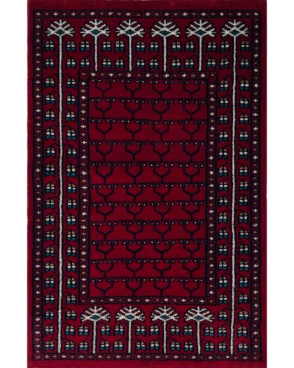 2x3 Handmade Hand Knotted Wool Rug Parda Red