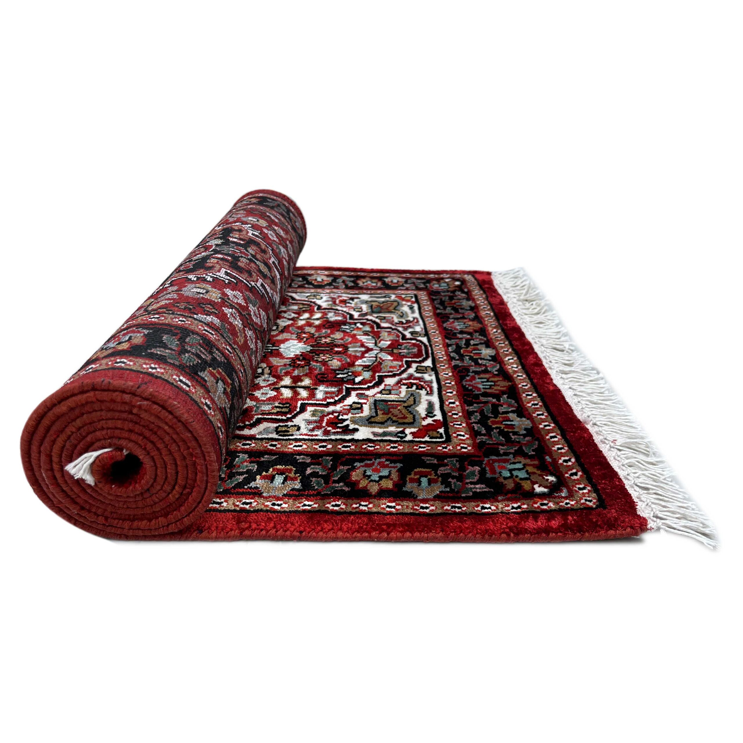 2x6 feet Hand Knotted Viscose Rug Indopersian Red - Image 3