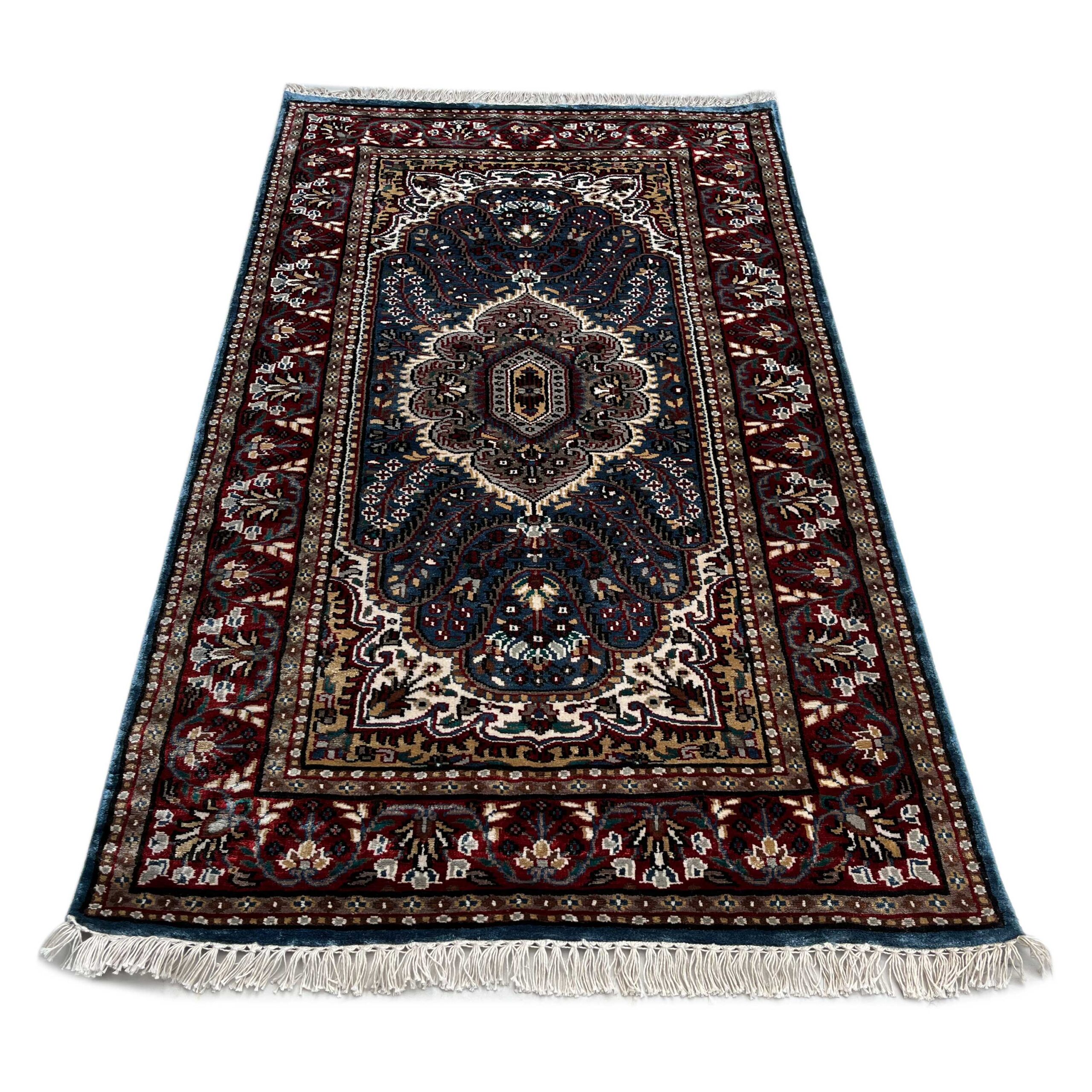 3x5 feet Hand Knotted Viscose Rug Blue Indopersian - Image 2