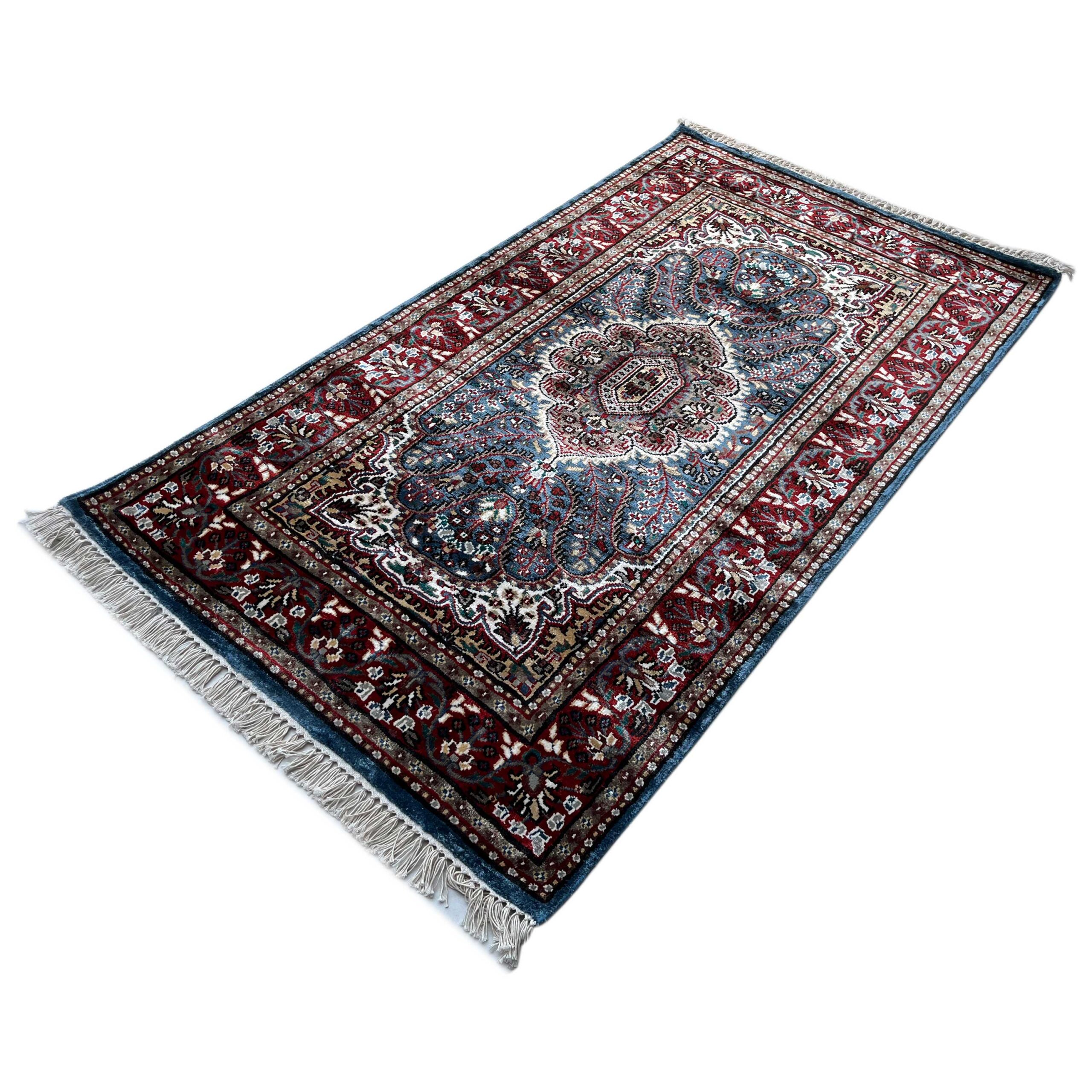 3x5 feet Hand Knotted Viscose Rug Blue Indopersian - Image 7