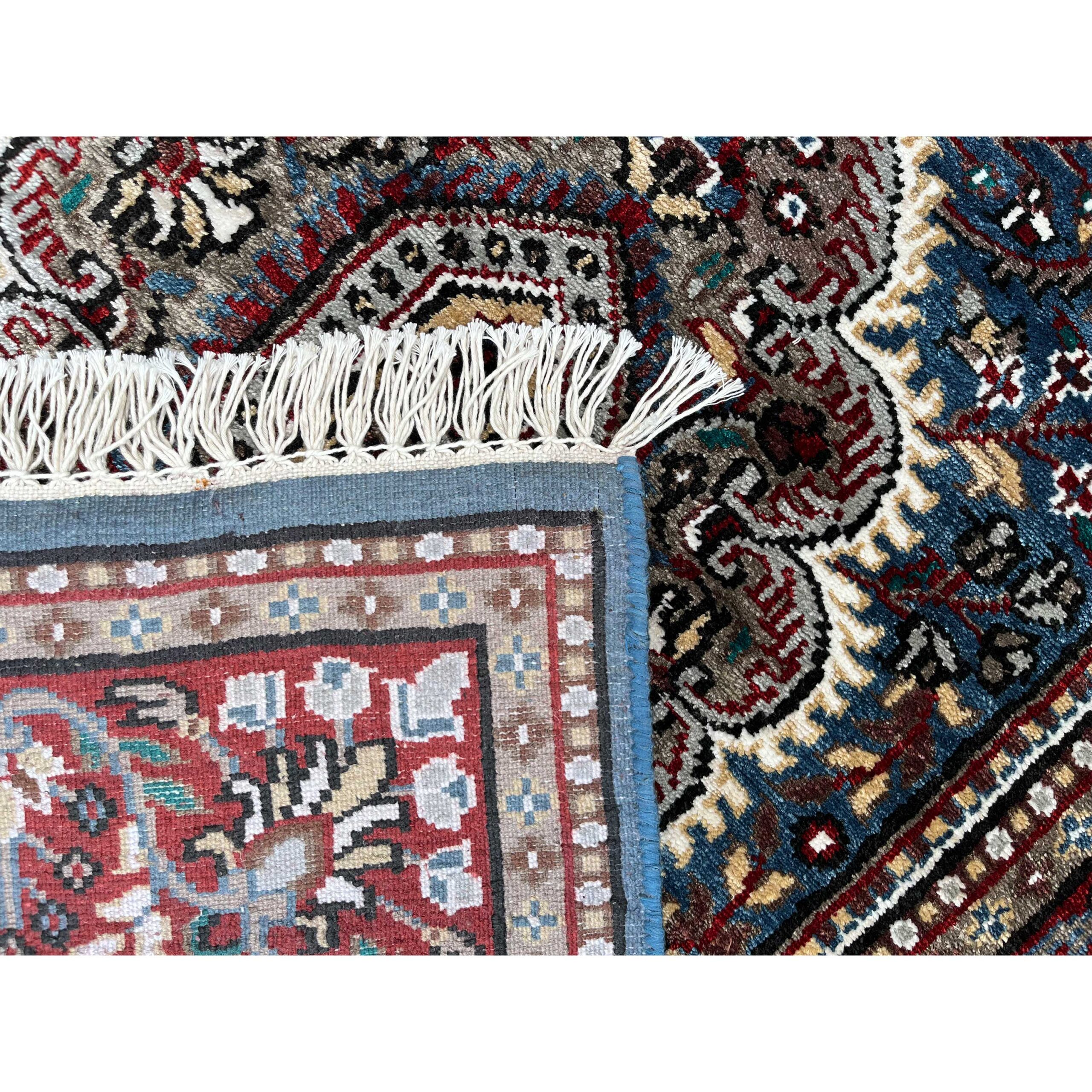 3x5 feet Hand Knotted Viscose Rug Blue Indopersian - Image 5