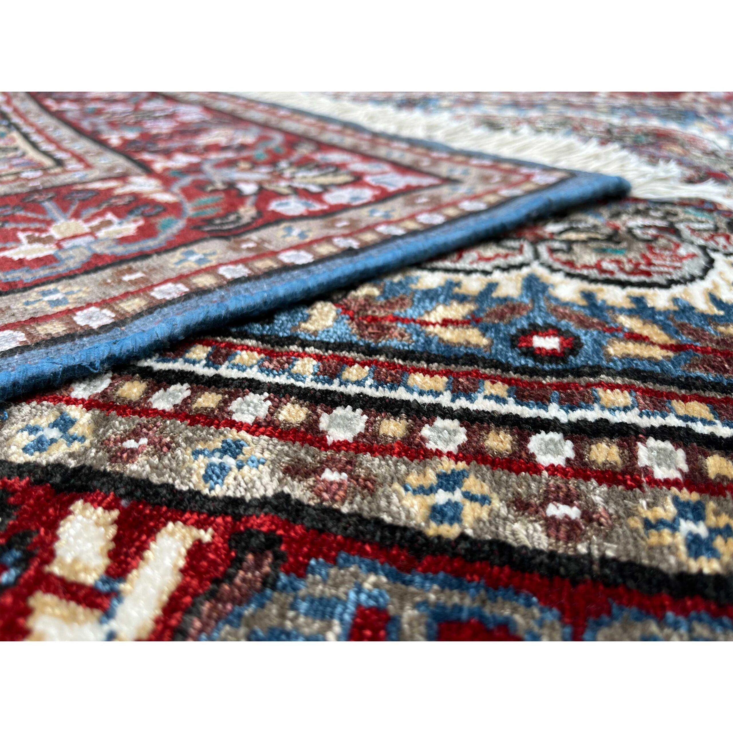 3x5 feet Hand Knotted Viscose Rug Blue Indopersian - Image 4