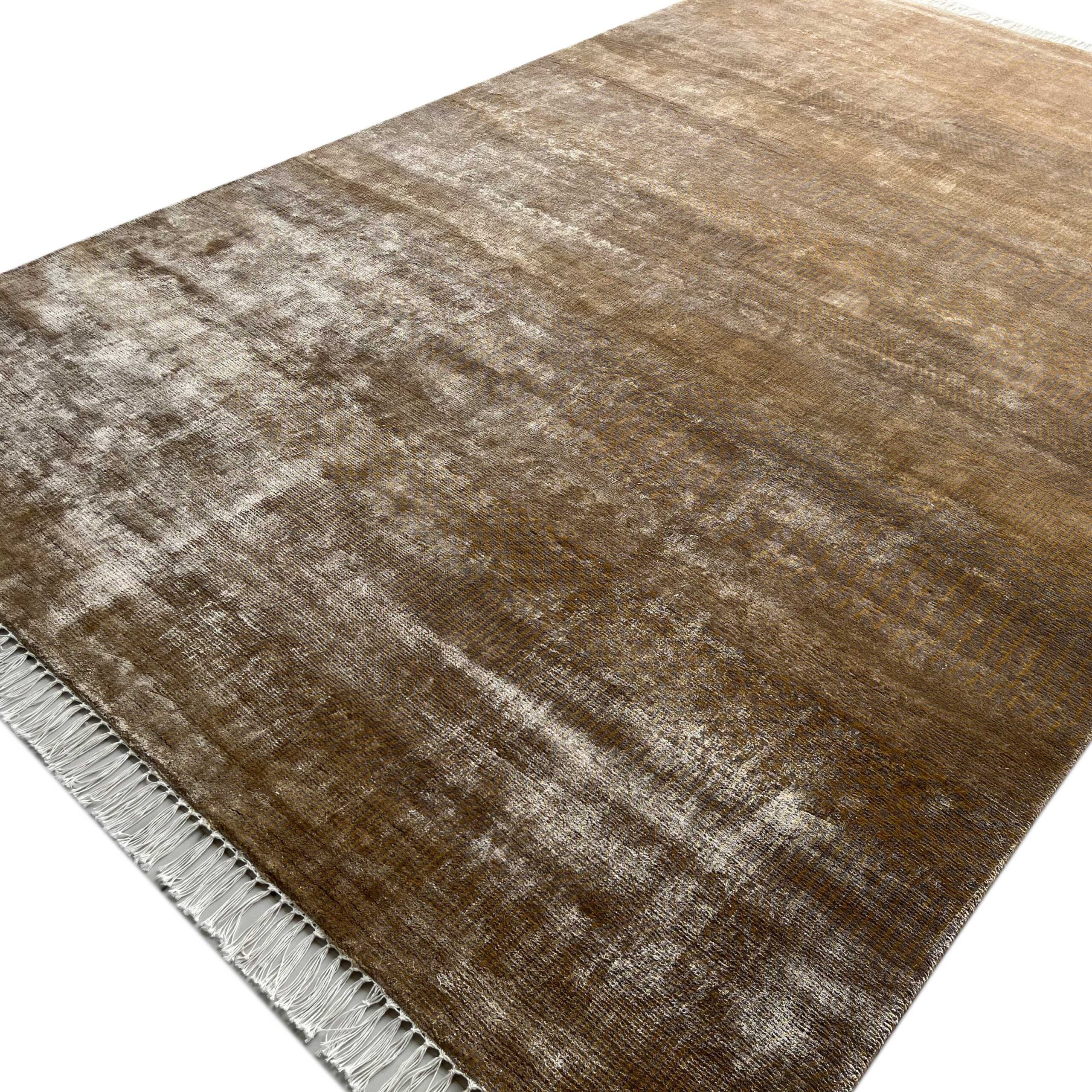 6x9 feet Hand Knotted Viscose Rug and Beige Modern - Image 9