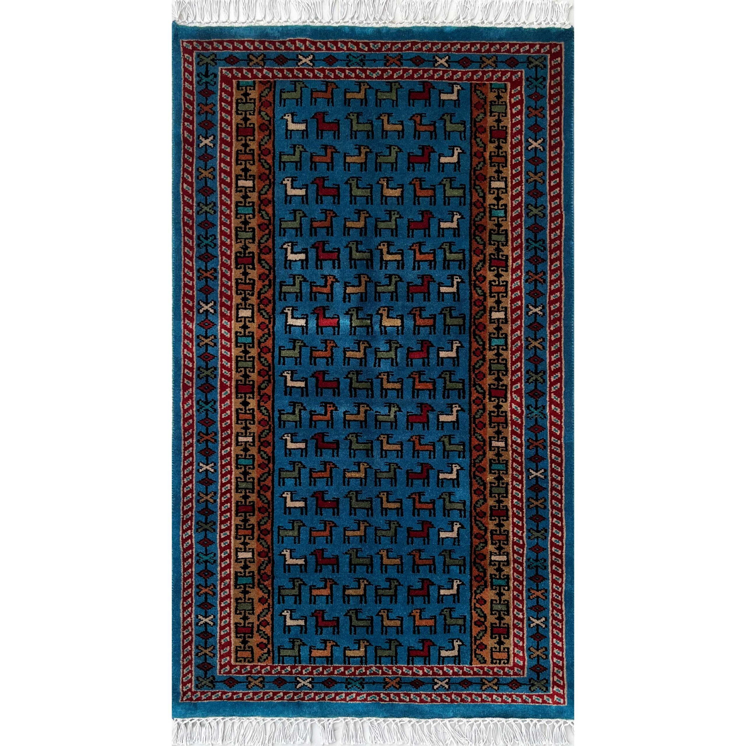 2.5x4 ft Hand-knotted Woolen Rug Bakri Blue