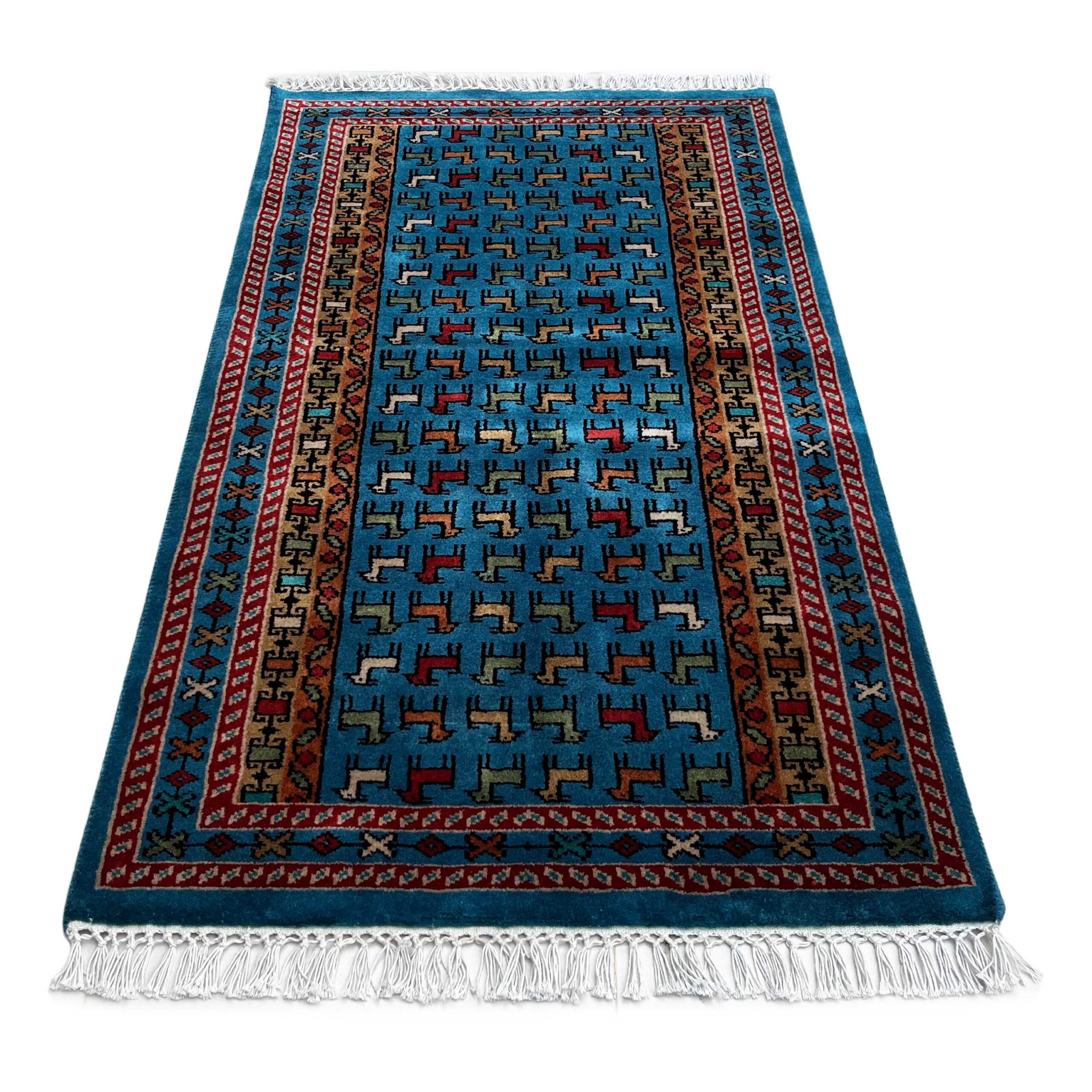 2.5x4 ft Hand-knotted Woolen Rug Bakri Blue - Image 5
