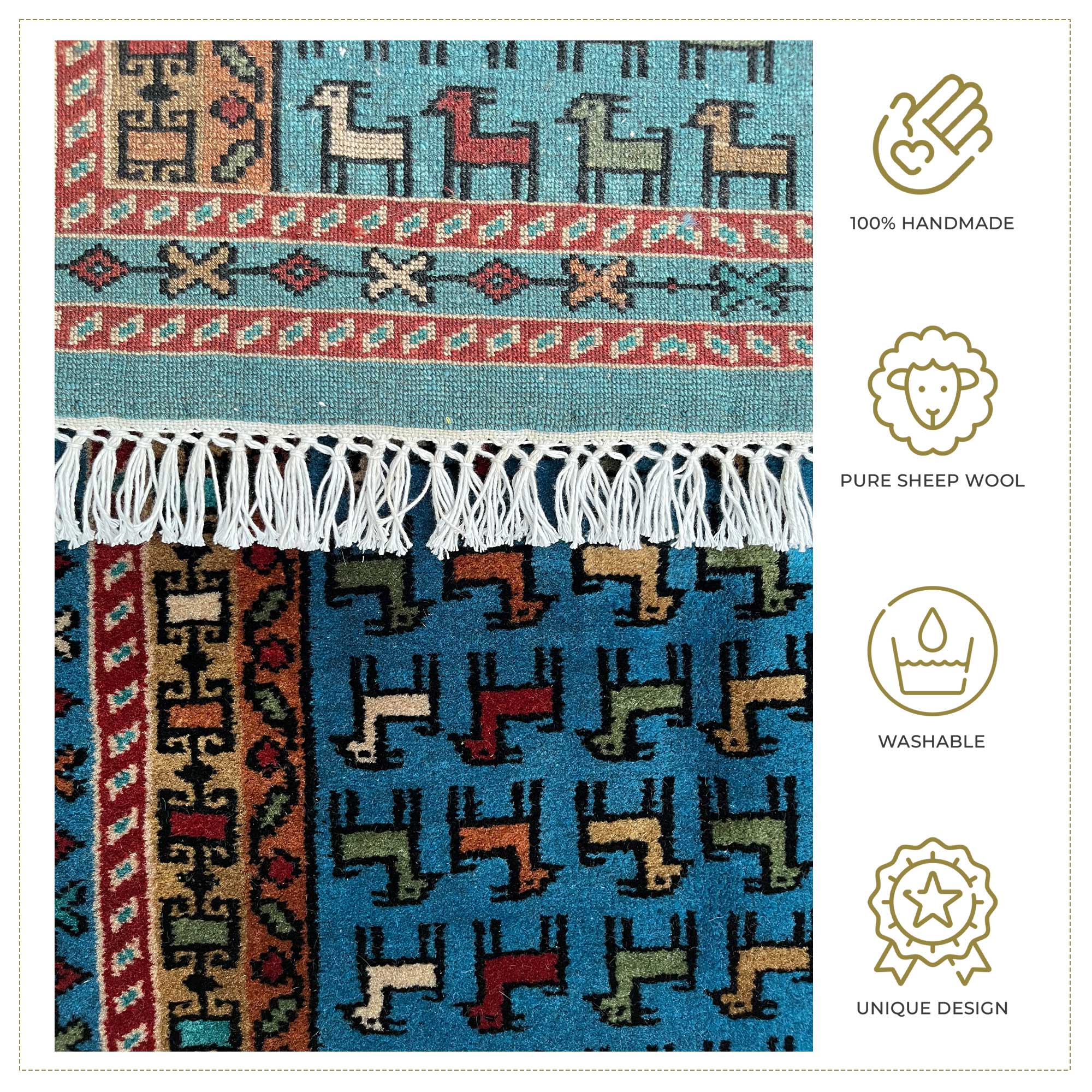 2.5x4 ft Hand-knotted Woolen Rug Bakri Blue - Image 4