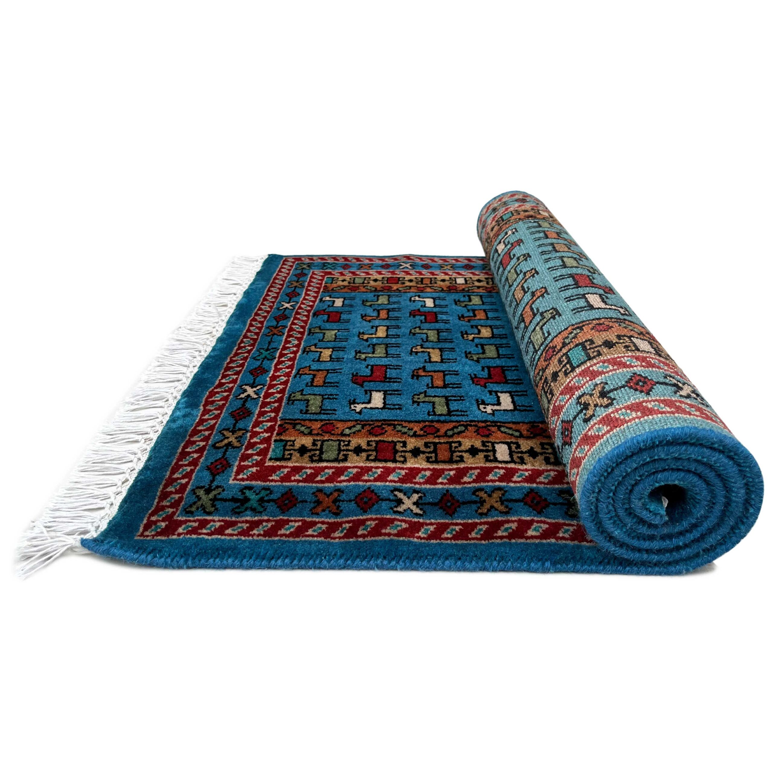 2.5x4 ft Hand-knotted Woolen Rug Bakri Blue - Image 3