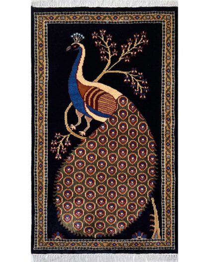 2.5x4 ft Hand-knotted Woolen Peacock Black