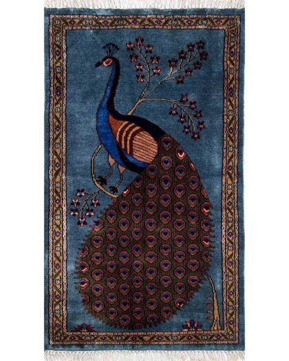 2.5x4 ft Hand Knotted Woolen Rug Peacock Bluish Gray