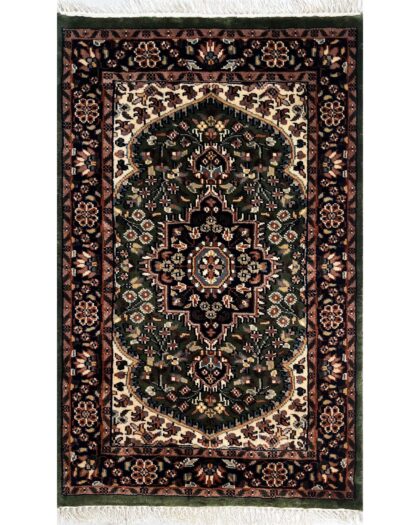 2.5x4 ft Hand Knotted Woolen Rug Persian Green