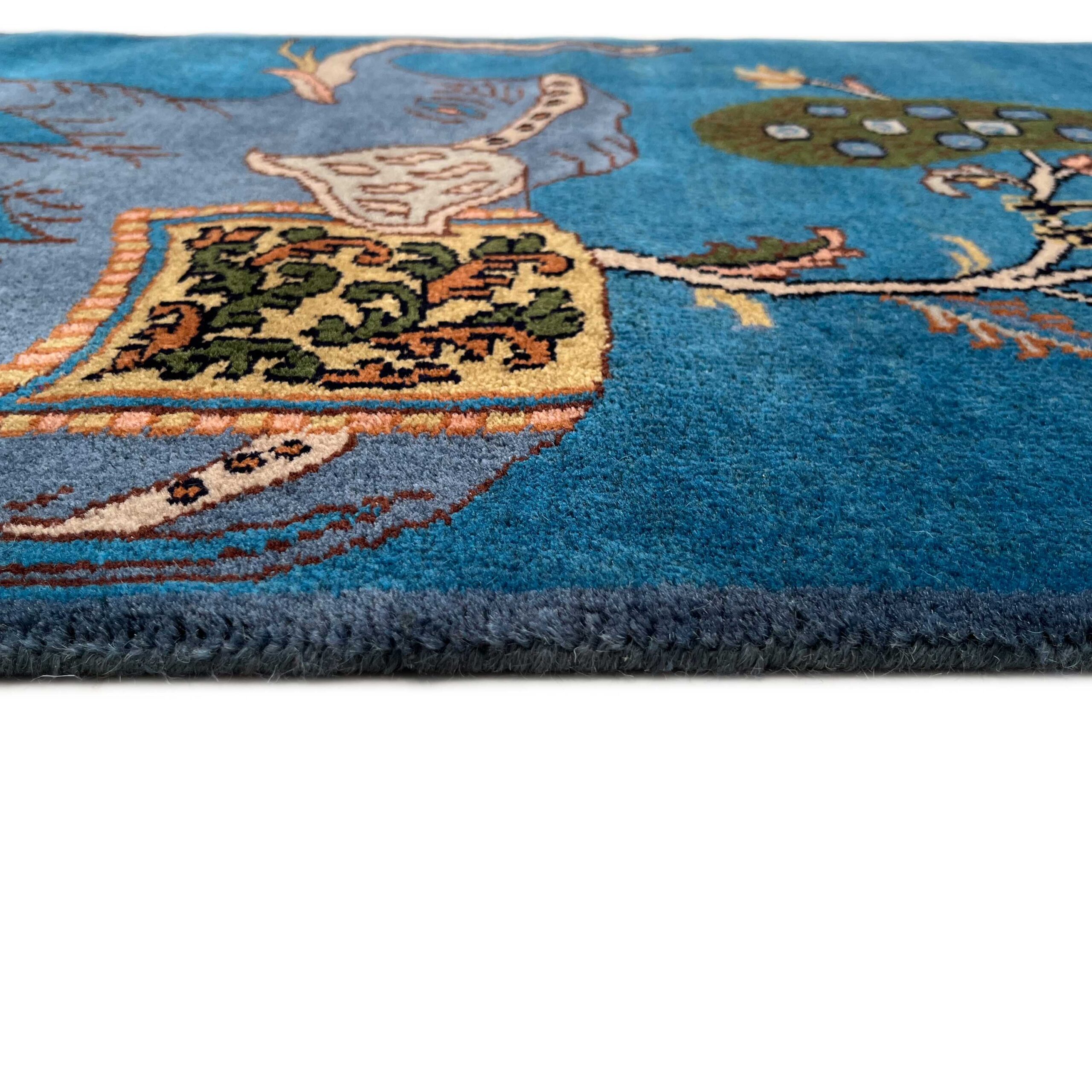 2x3 ft Hand-knotted Woolen Rug Elephant Peacock Blue - Image 5