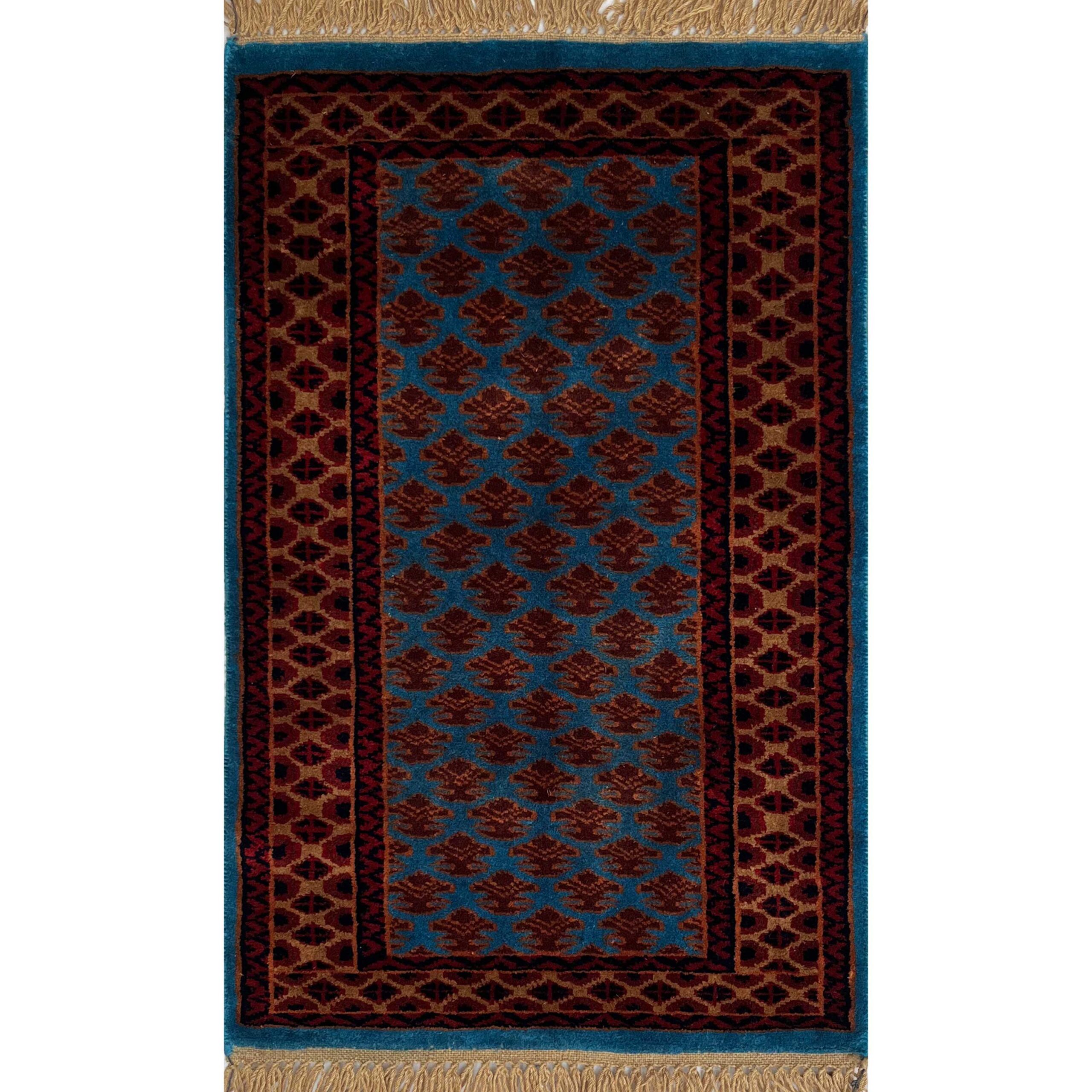 2x3 ft Hand-knotted Woolen Rug Lichi Blue