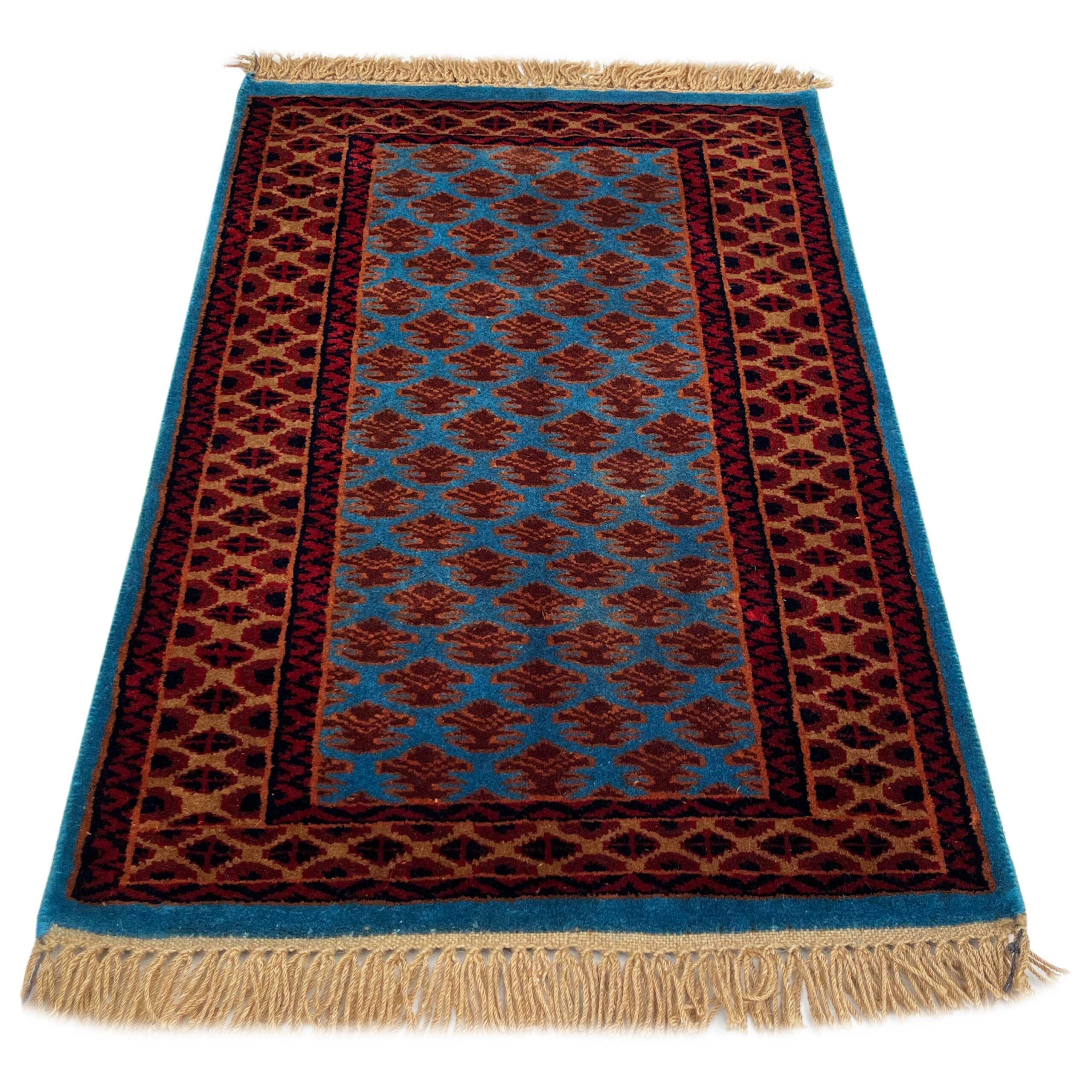 2x3 ft Hand-knotted Woolen Rug Lichi Blue - Image 2