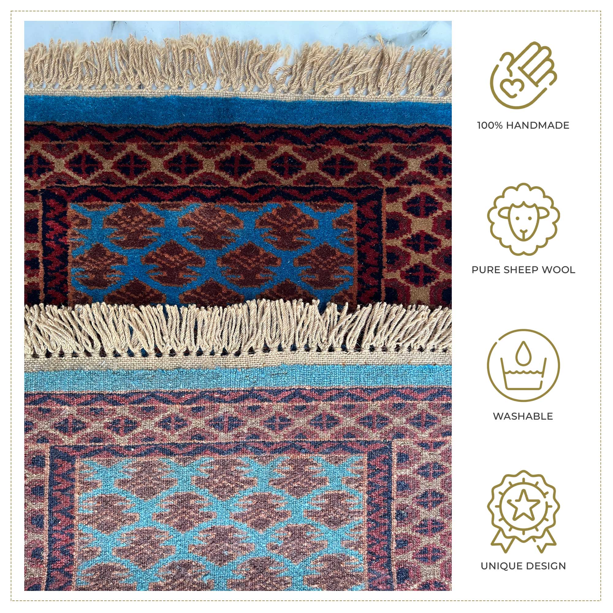 2x3 ft Hand-knotted Woolen Rug Lichi Blue - Image 4