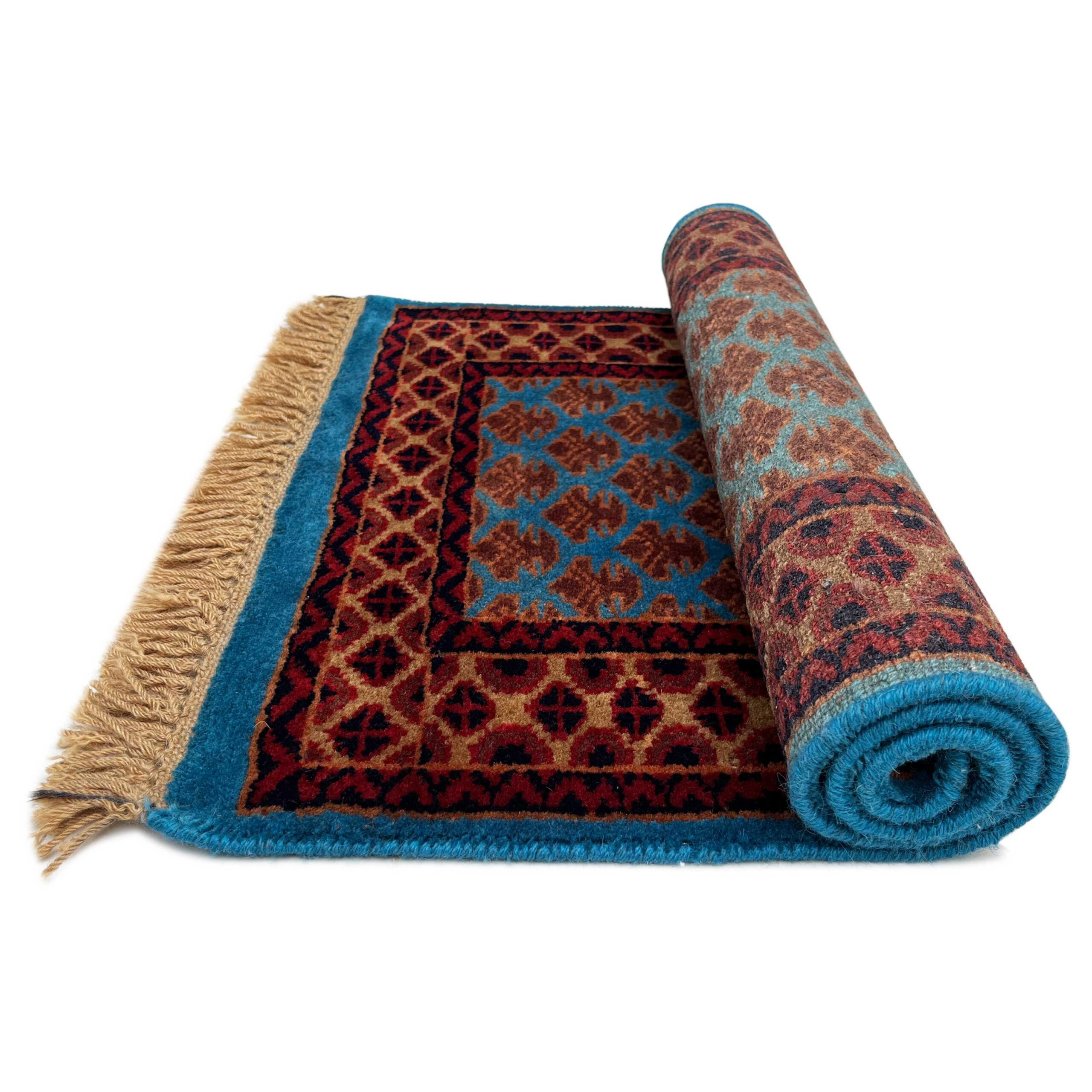 2x3 ft Hand-knotted Woolen Rug Lichi Blue - Image 3