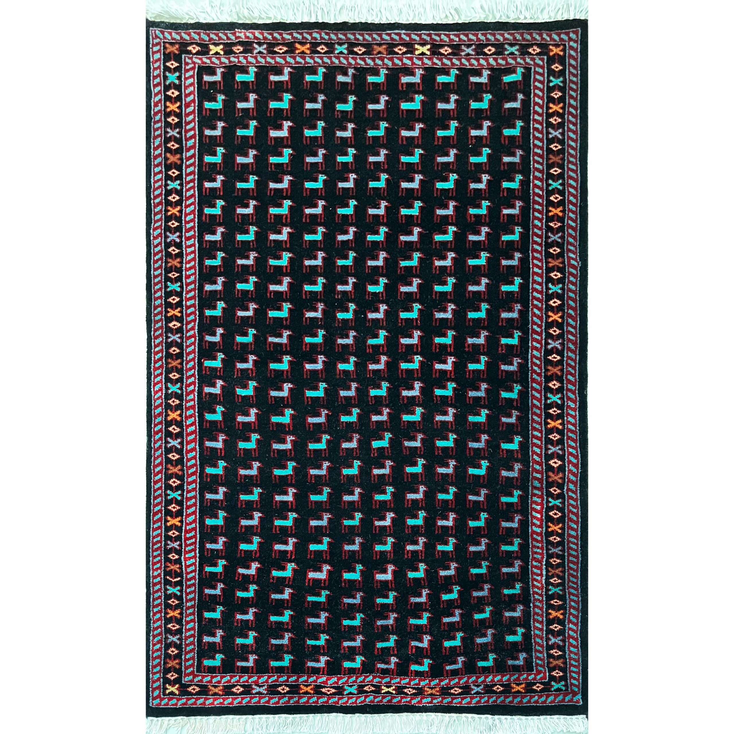 3x5 ft Hand-knotted Woolen Rug Bakri Black