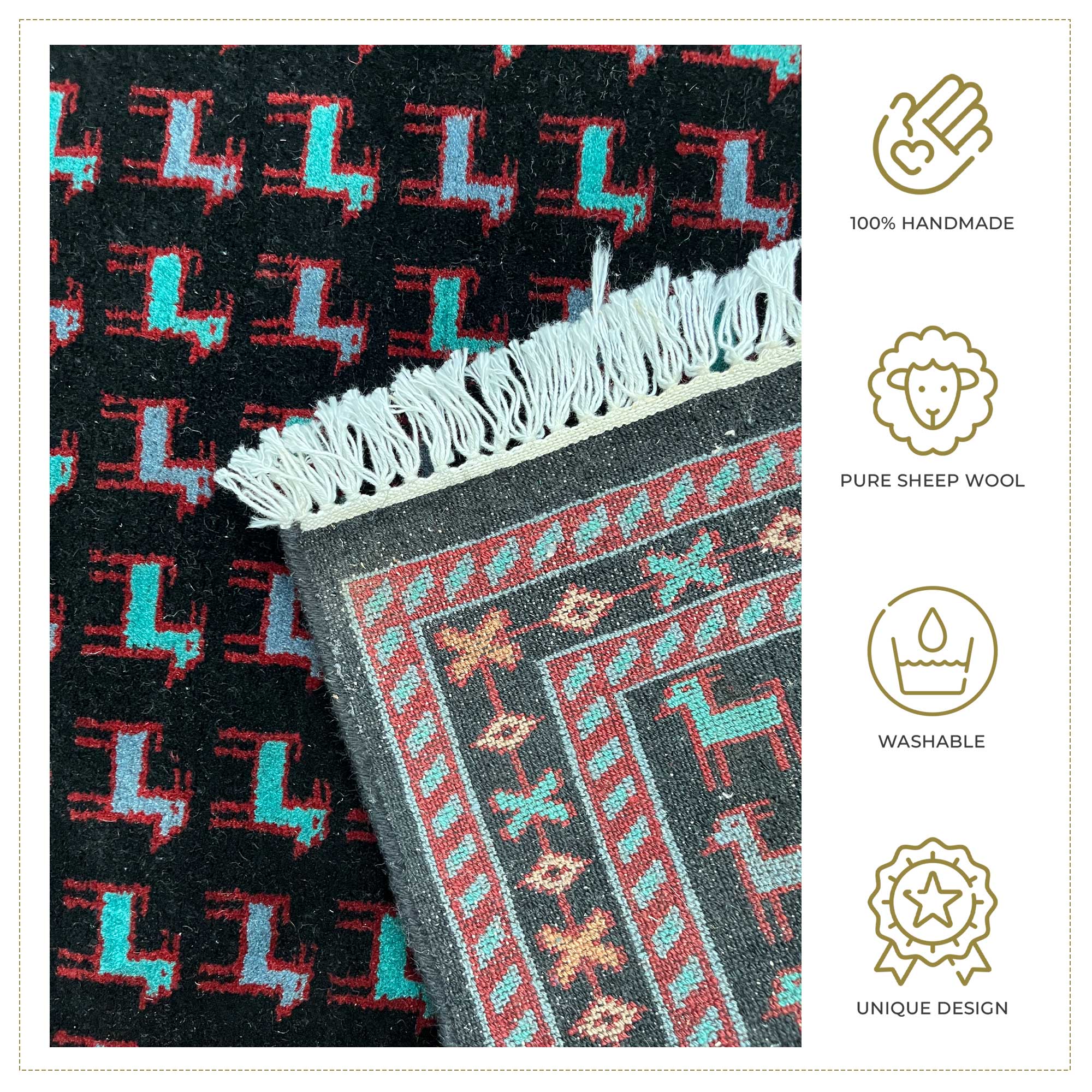 3x5 ft Hand-knotted Woolen Rug Bakri Black - Image 5