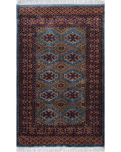 3x5 ft Hand Knotted Woolen Rug Bluish Gray Bukhara