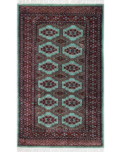 3x5 ft Hand Knotted Woolen Rug Bukhara Sea Green