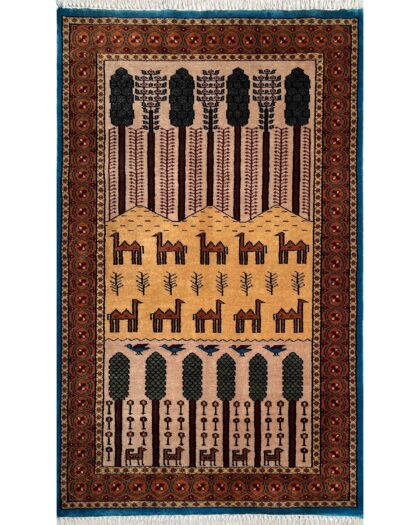 3x5 ft Hand Knotted Woolen Rug Beige Jungle